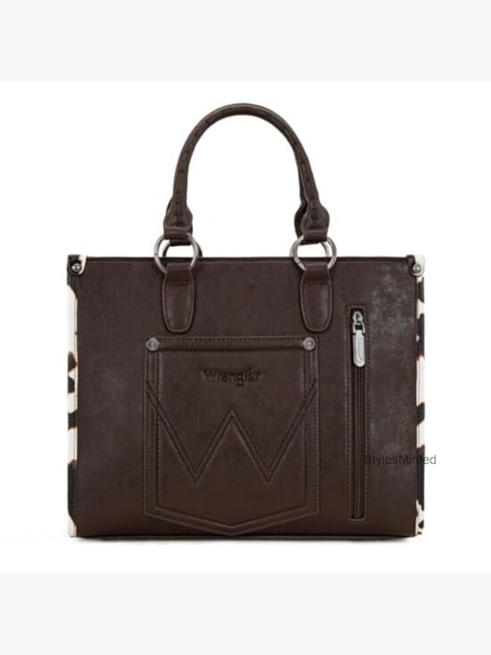 Wrangler Cow Print Crossbody Bag | Western Tote Bag  Vegan Leather Wrangler Tote Satchel Braided Top Handle Purse Bag Western Cow
